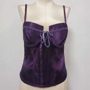 Vintage Guess Womens Y2K Corset Top Size M Velvet Trim Witchy Whimsigoth Vamp